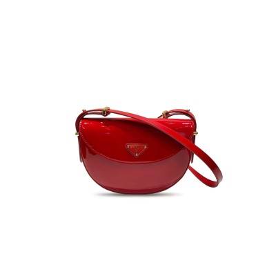 PRADA PATENT LEATHER CROSSBODY SADDLE BAG 1BA349 (21*17*6cm) 